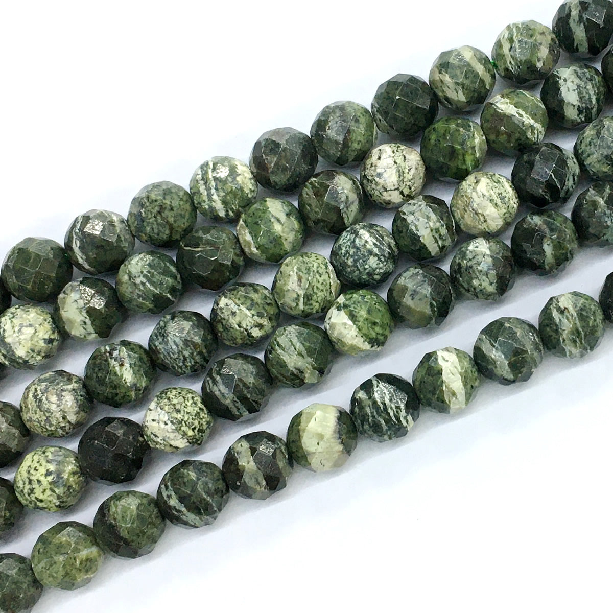 CJP117 Green Zebra Jasper Beads Faceted Round 10mm 15.5" Strand