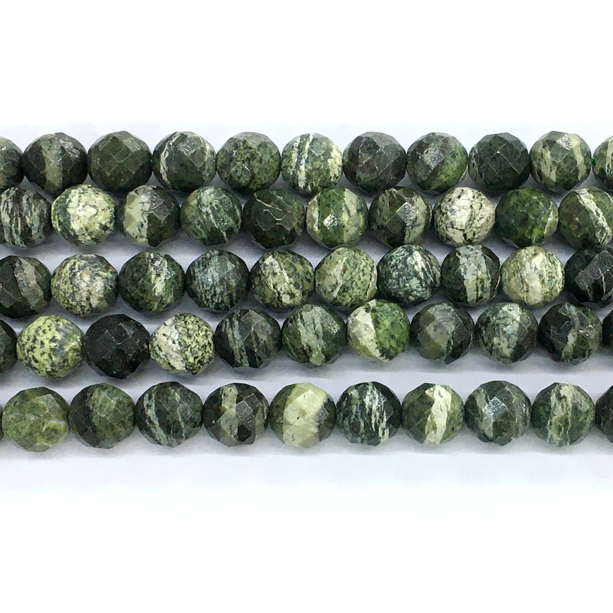 CJP117 Green Zebra Jasper Beads Faceted Round 10mm 15.5" Strand