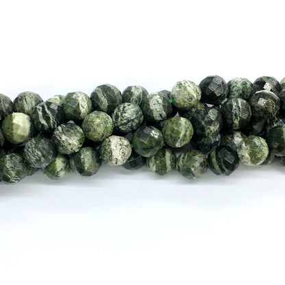 CJP117 Green Zebra Jasper Beads Faceted Round 10mm 15.5" Strand