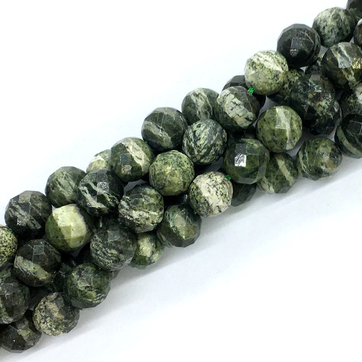 CJP117 Green Zebra Jasper Beads Faceted Round 10mm 15.5" Strand