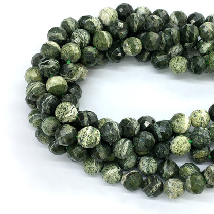 CJP117 Green Zebra Jasper Beads Faceted Round 10mm 15.5" Strand