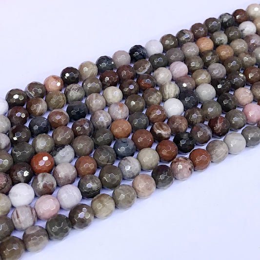 CJP12 Petrified Wood Jasper Beads Faceted Round 8mm 15" Strand