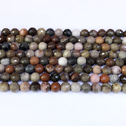 CJP12 Petrified Wood Jasper Beads Faceted Round 8mm 15" Strand