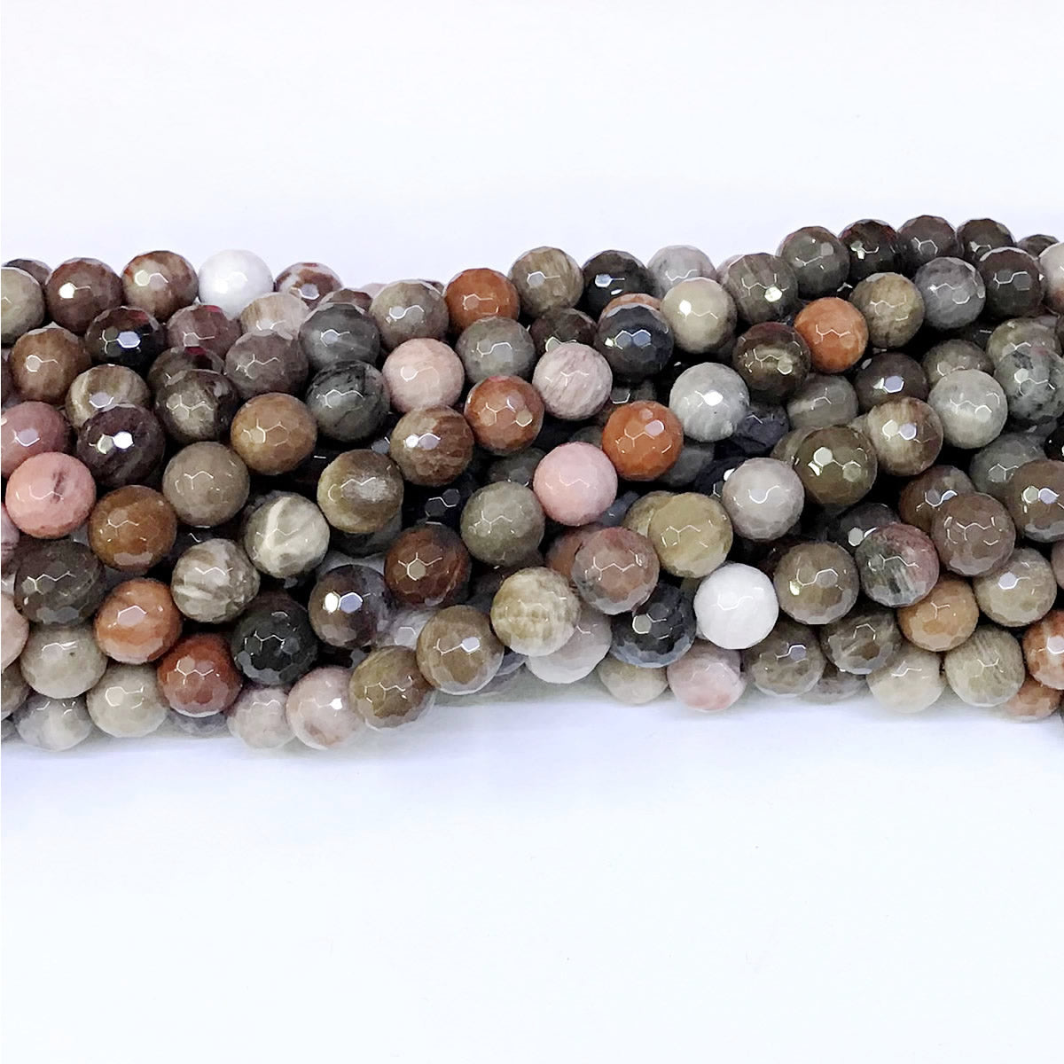 CJP12 Petrified Wood Jasper Beads Faceted Round 8mm 15" Strand