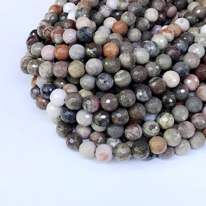 CJP12 Petrified Wood Jasper Beads Faceted Round 8mm 15" Strand