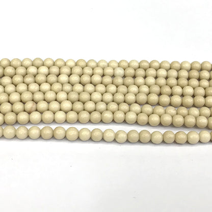 CJP120 White Fossil Jasper Beads Smooth Round 4mm 15" Strand