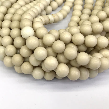 CJP124 White Fossil Jasper Beads Smooth Round 12mm 15" Strand