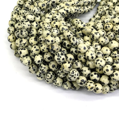 CJP130 Dalmatian Jasper Beads Smooth Round 8mm 15" Strand