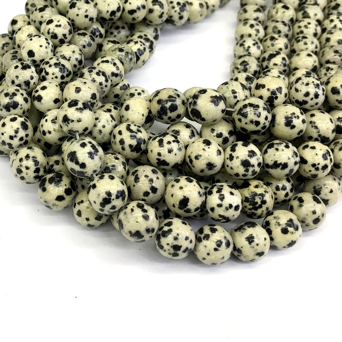 CJP132 Dalmatian Jasper Beads Smooth Round 12mm 15" Strand