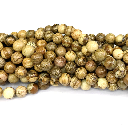 CJP137 Picture Jasper Beads Smooth Round 8mm 15" Strand