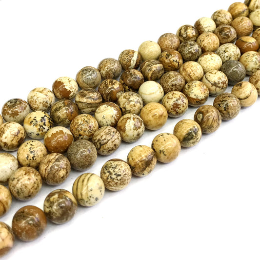 CJP138 Picture Jasper Beads Smooth Round 10mm 15" Strand