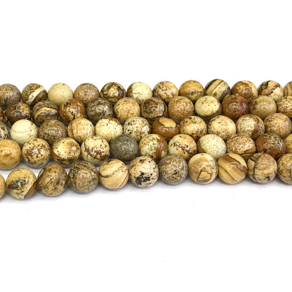 CJP138 Picture Jasper Beads Smooth Round 10mm 15" Strand