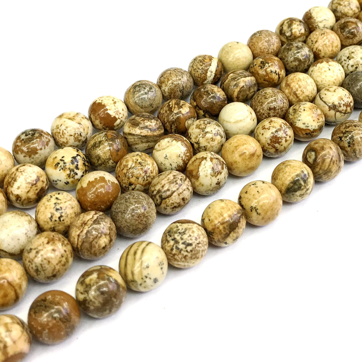 CJP139 Picture Jasper Beads Smooth Round 12mm 15" Strand