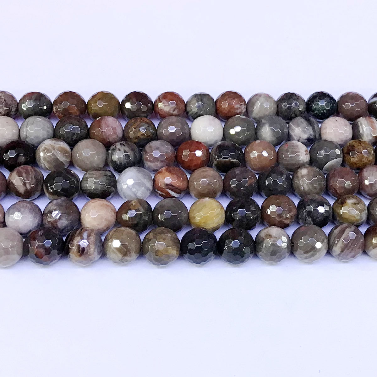 CJP14 Petrified Wood Jasper Beads Faceted Round 10mm 15" Strand