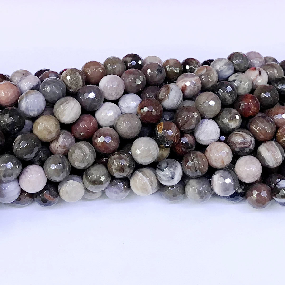 CJP14 Petrified Wood Jasper Beads Faceted Round 10mm 15" Strand