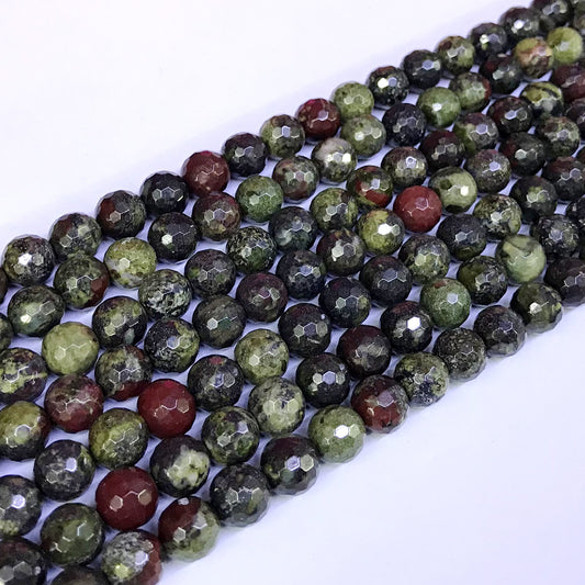 CJP18 Dragon Blood Jasper Beads Faceted Round 8mm 15" Strand