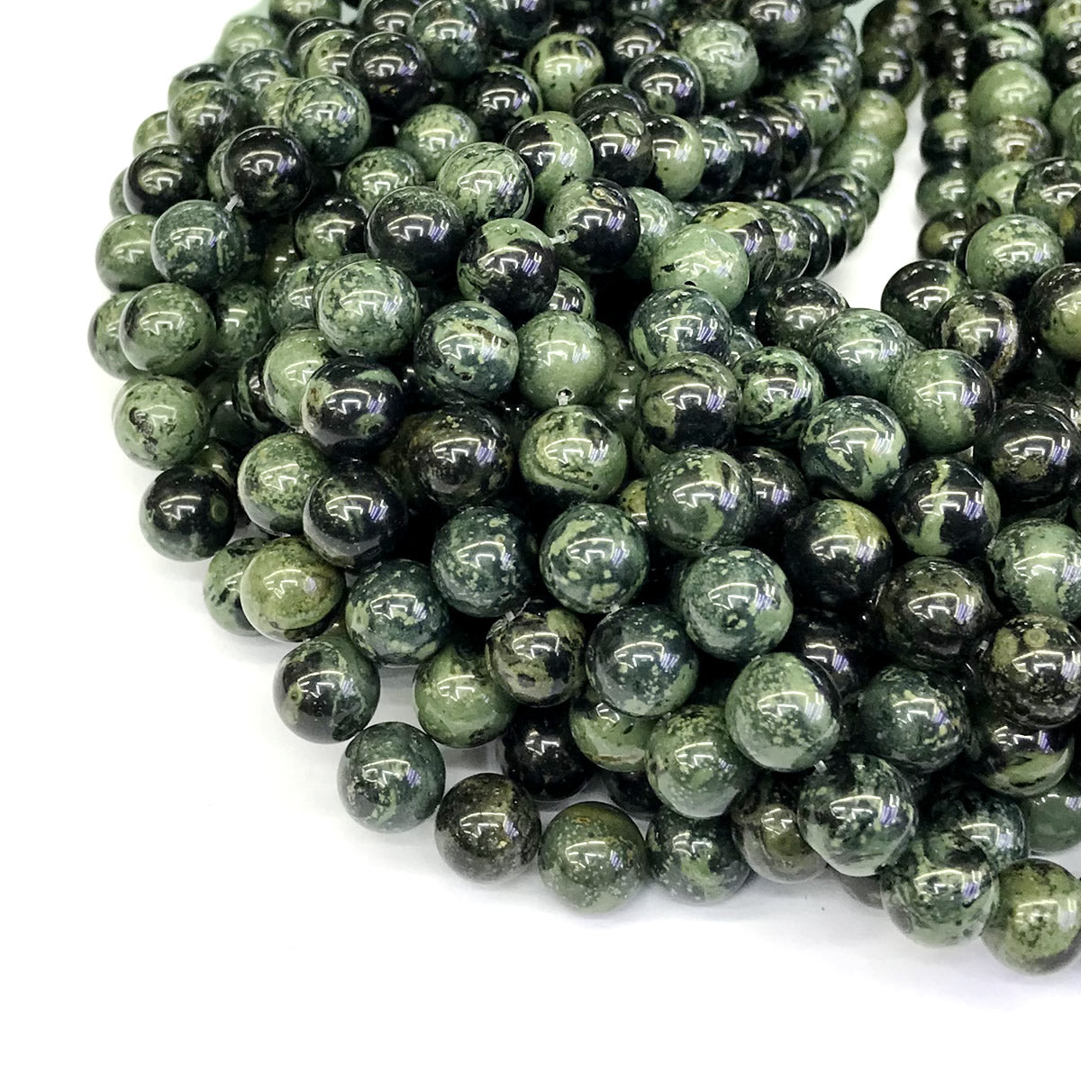 CJP186 Kambaba Jasper Beads Smooth Round 10mm 15" Strand