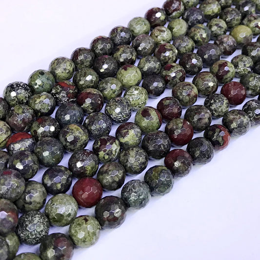 CJP19 Dragon Blood Jasper Beads Faceted Round 10mm 15" Strand