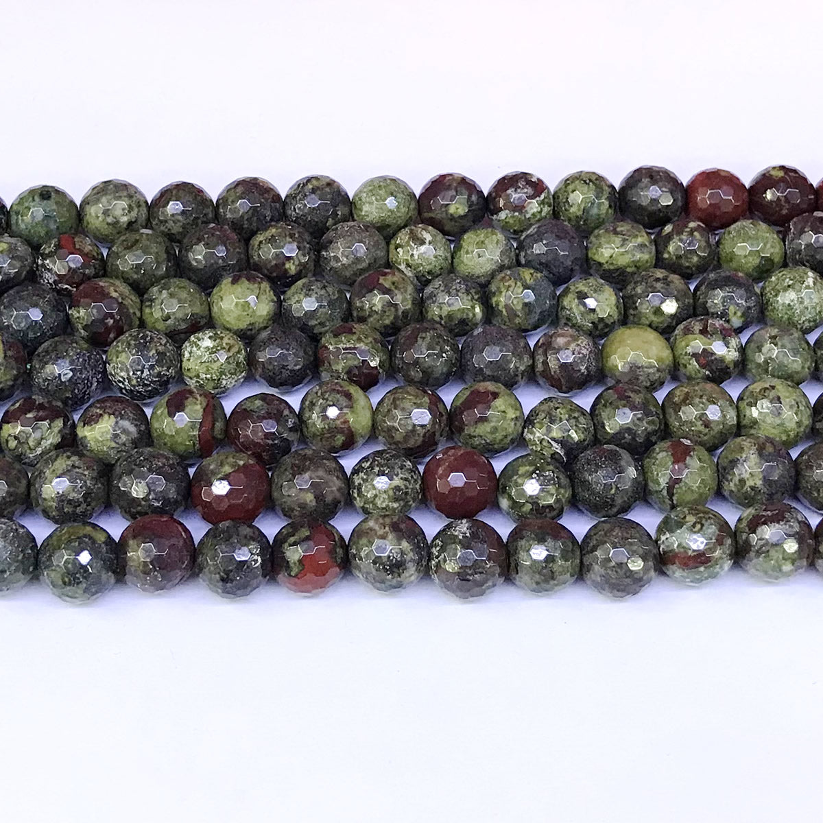 CJP19 Dragon Blood Jasper Beads Faceted Round 10mm 15" Strand