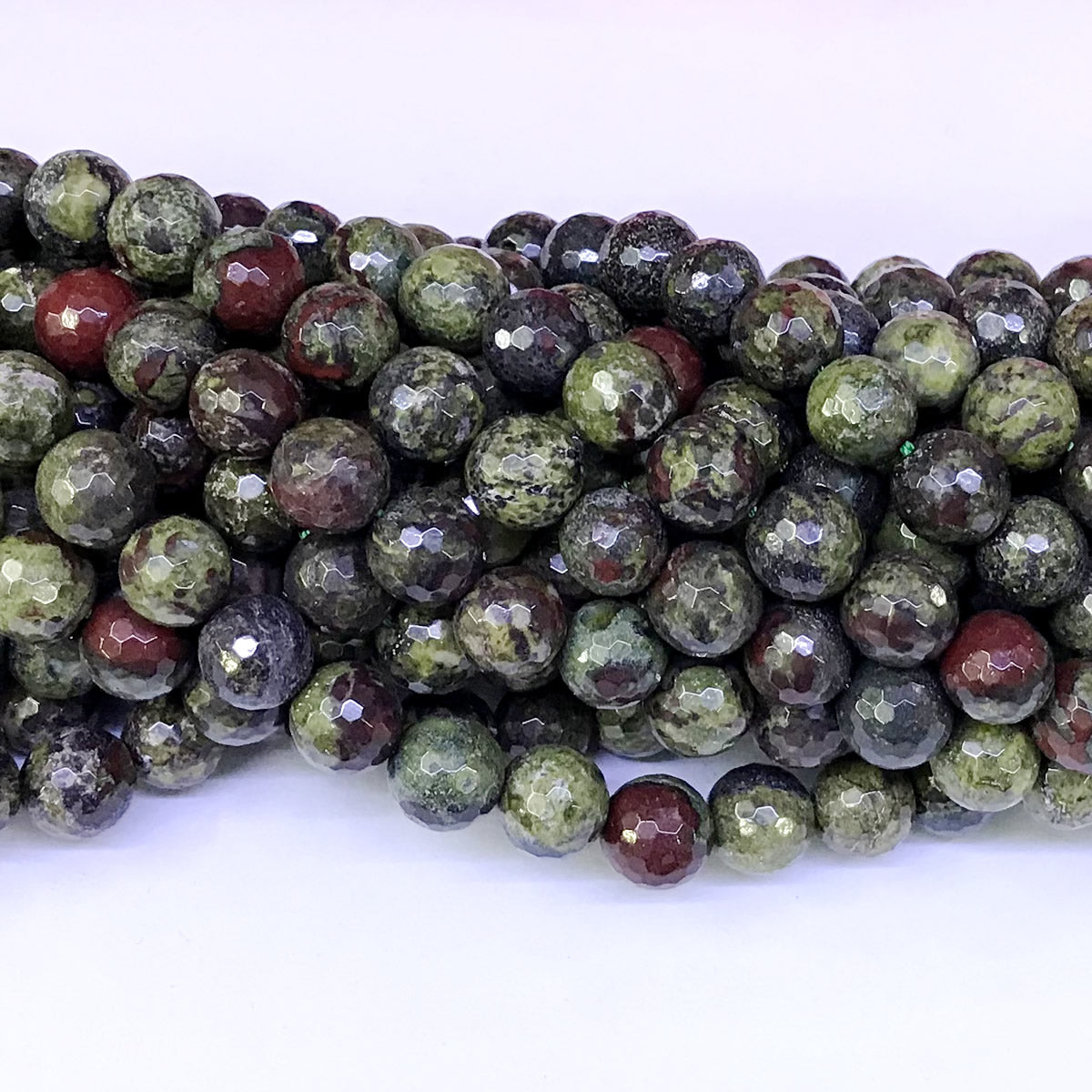 CJP19 Dragon Blood Jasper Beads Faceted Round 10mm 15" Strand