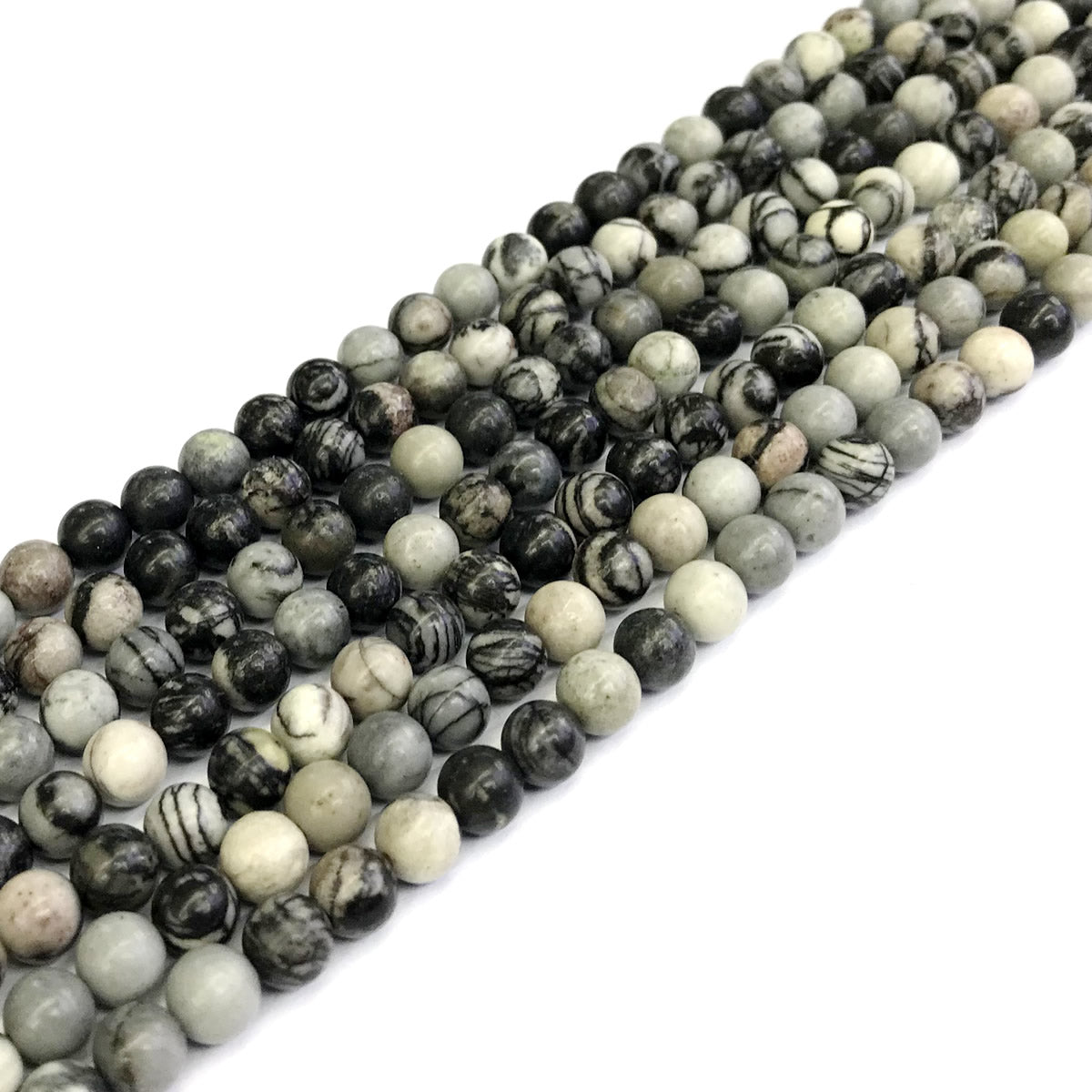 CJP192 Black Net Jasper Beads Smooth Round 4mm 15" Strand