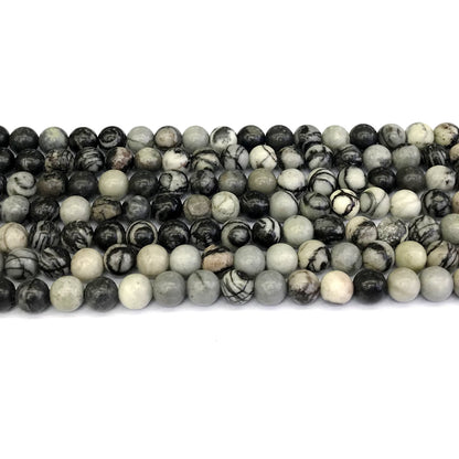 CJP192 Black Net Jasper Beads Smooth Round 4mm 15" Strand