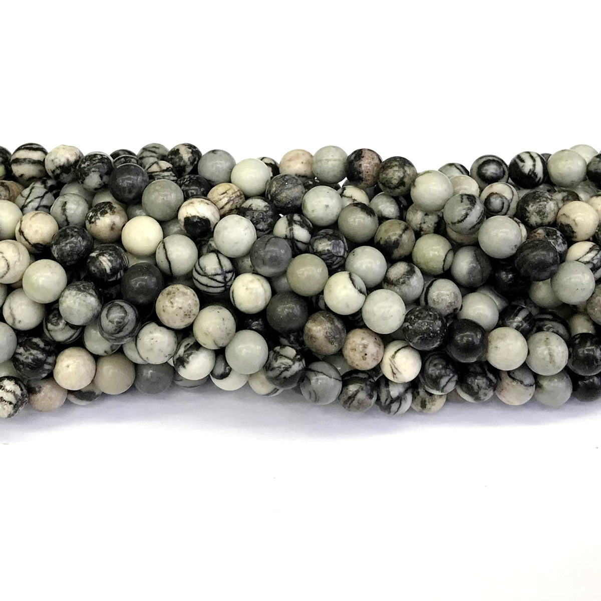 CJP192 Black Net Jasper Beads Smooth Round 4mm 15" Strand