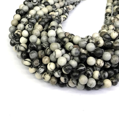 CJP192 Black Net Jasper Beads Smooth Round 4mm 15" Strand