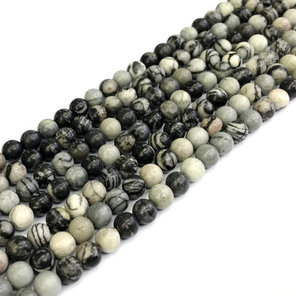 CJP193 Black Net Jasper Beads Smooth Round 6mm 15" Strand