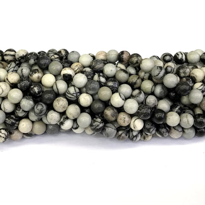 CJP193 Black Net Jasper Beads Smooth Round 6mm 15" Strand