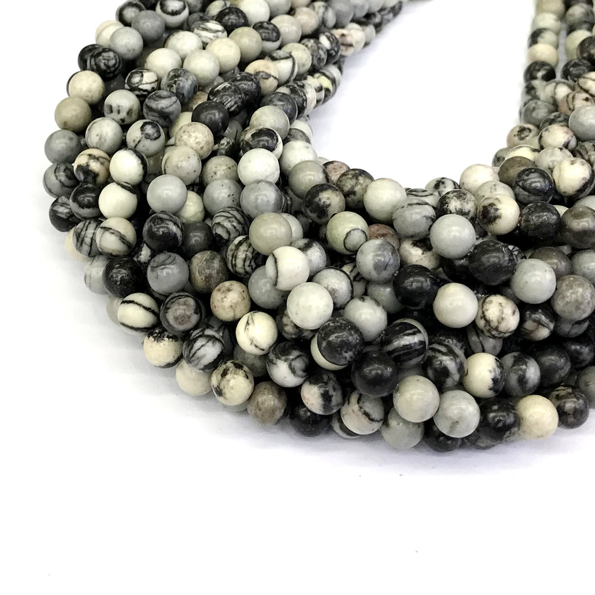 CJP193 Black Net Jasper Beads Smooth Round 6mm 15" Strand