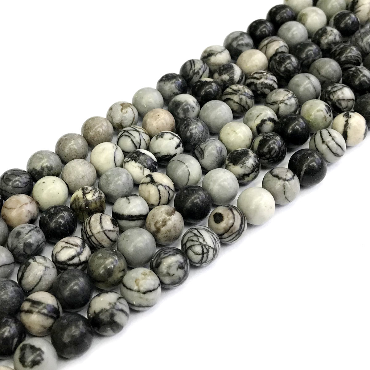 CJP194 Black Net Jasper Beads Smooth Round 8mm 15" Strand