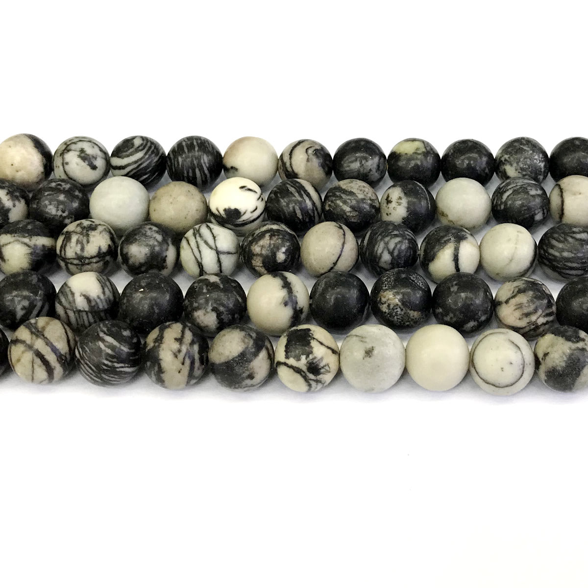 CJP195 Black Net Jasper Beads Smooth Round 10mm 15" Strand