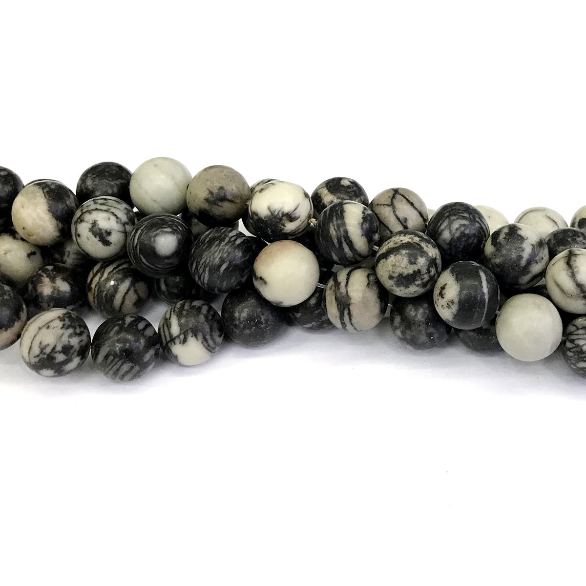 CJP195 Black Net Jasper Beads Smooth Round 10mm 15" Strand