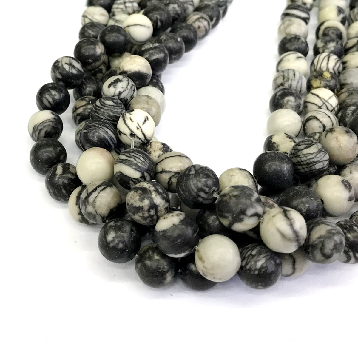 CJP195 Black Net Jasper Beads Smooth Round 10mm 15" Strand