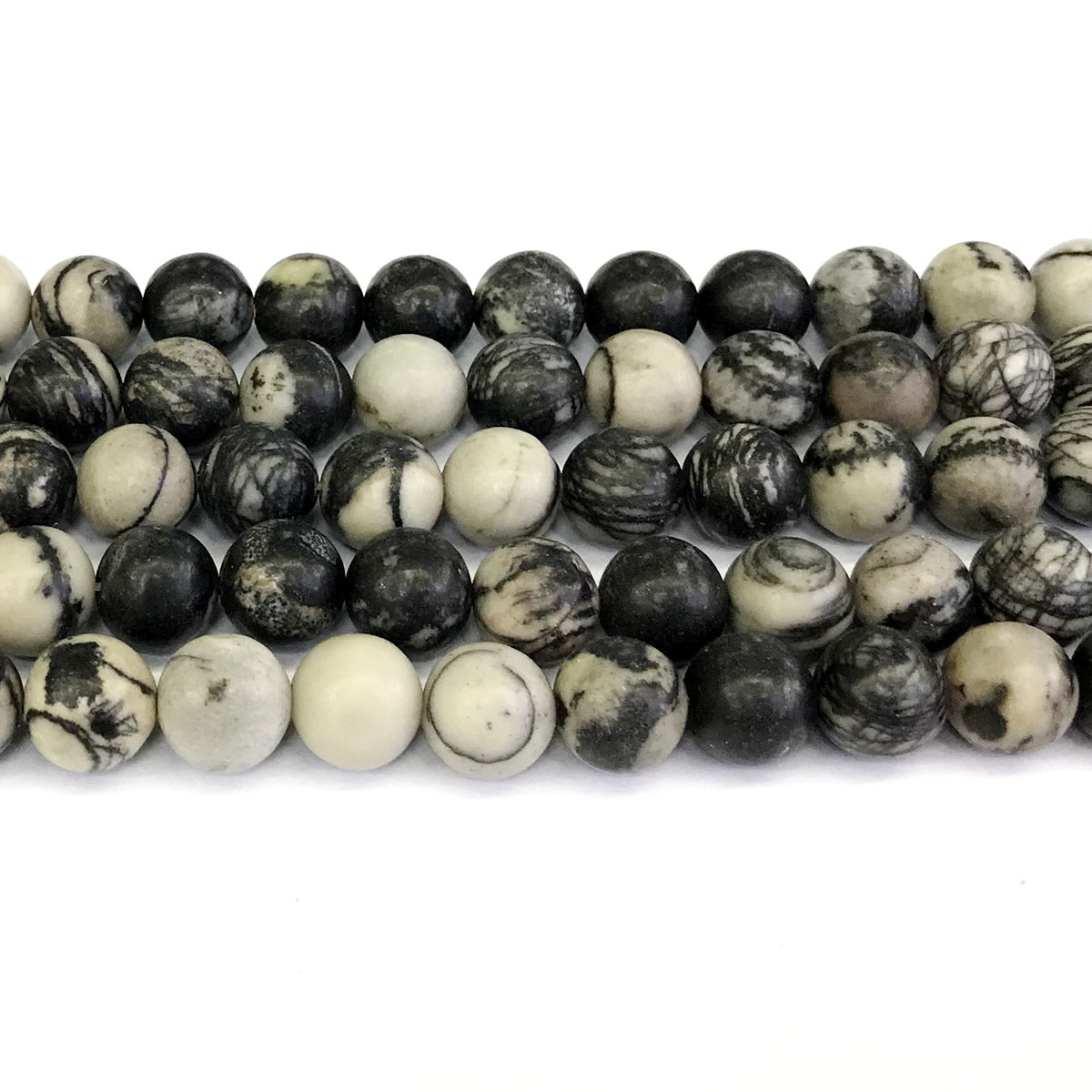 CJP196 Black Net Jasper Beads Smooth Round 12mm 15" Strand