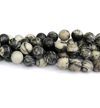 CJP196 Black Net Jasper Beads Smooth Round 12mm 15" Strand