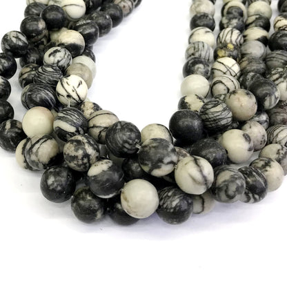 CJP196 Black Net Jasper Beads Smooth Round 12mm 15" Strand