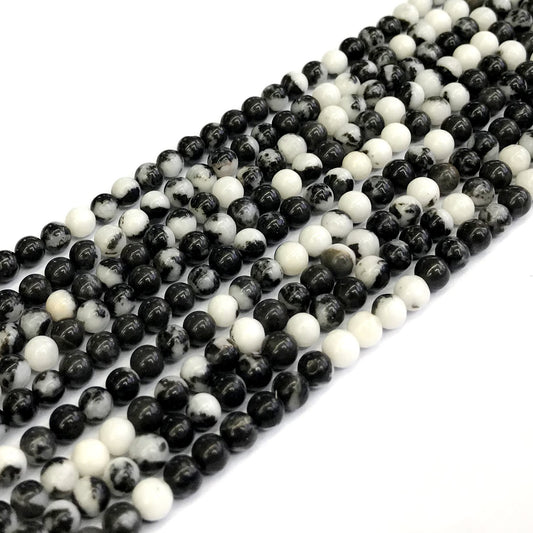 CJP200 Black & White Jasper Beads Smooth Round 4mm 15" Strand