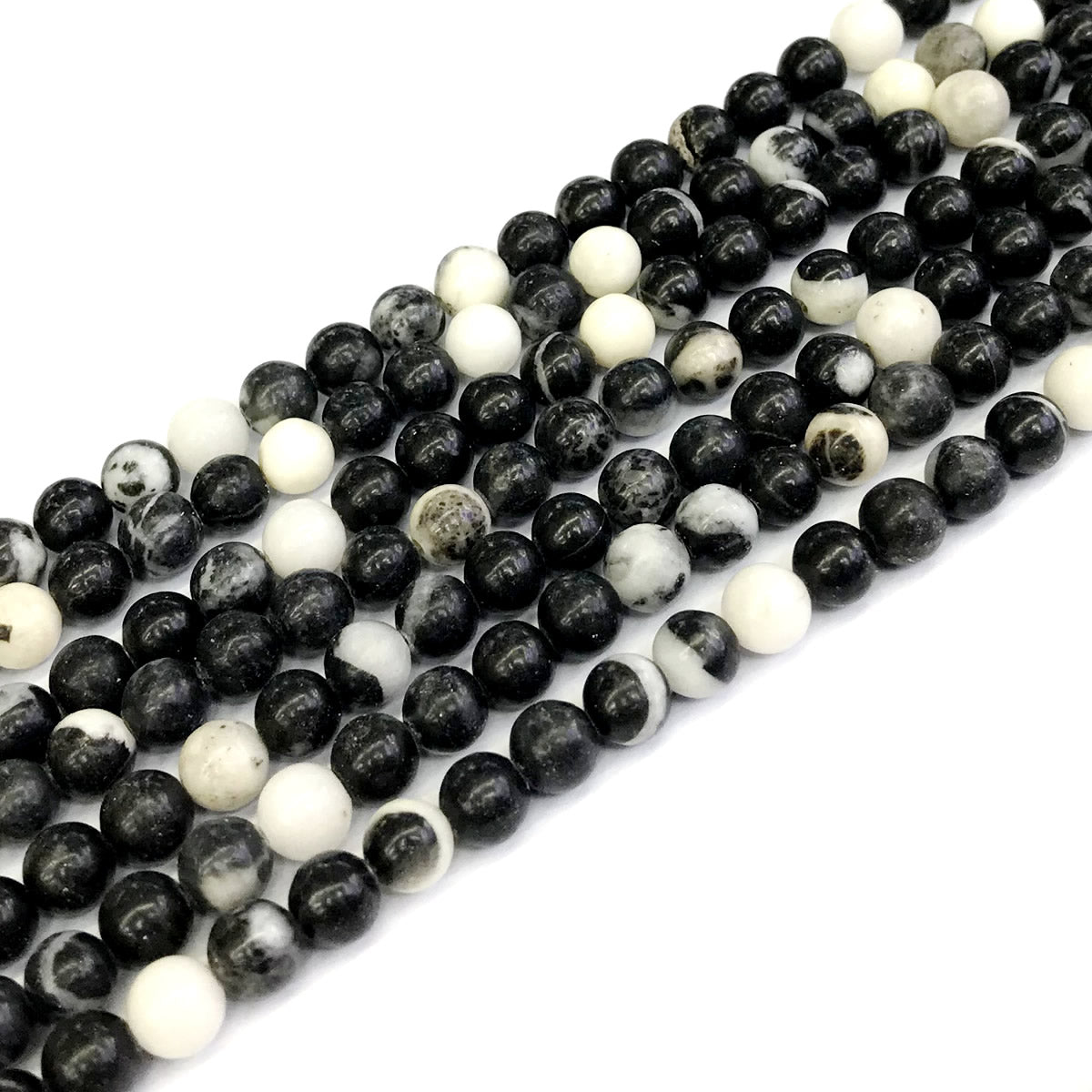 CJP201 Black & White Jasper Beads Smooth Round 6mm 15" Strand