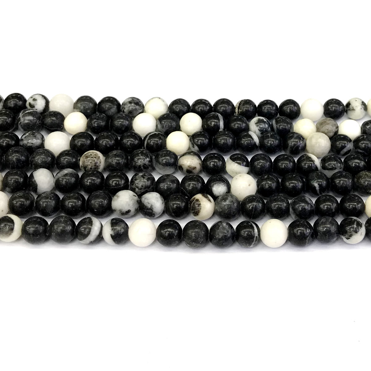 CJP201 Black & White Jasper Beads Smooth Round 6mm 15" Strand