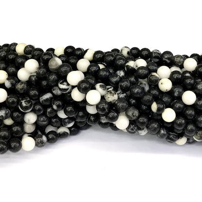 CJP201 Black & White Jasper Beads Smooth Round 6mm 15" Strand