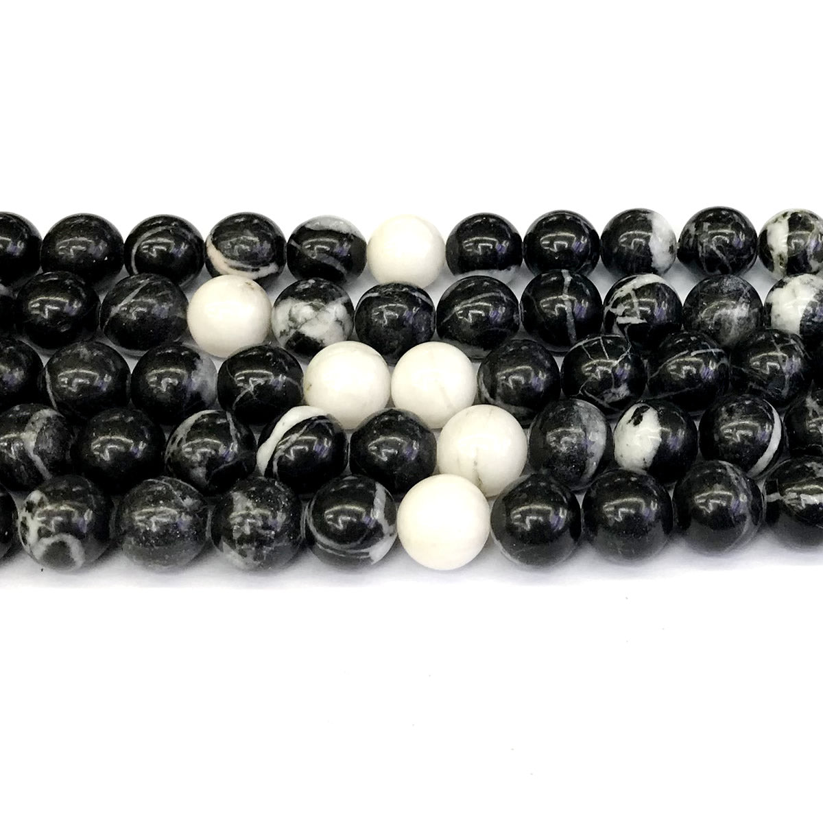 CJP204 Black & White Jasper Beads Smooth Round 12mm 15" Strand