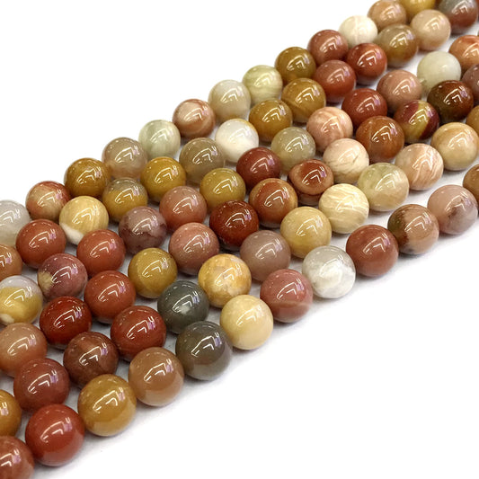 CJP211 Rainbow Wood Jasper Beads Smooth Round 10mm 15" Strand