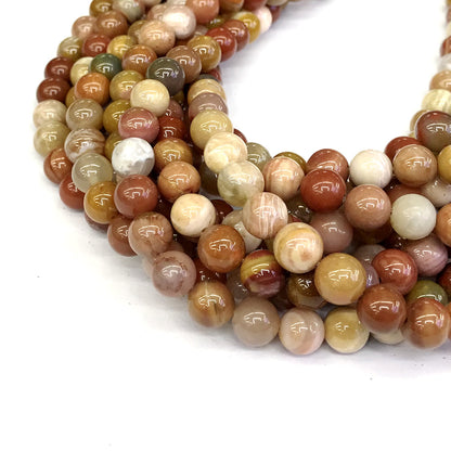 CJP211 Rainbow Wood Jasper Beads Smooth Round 10mm 15" Strand