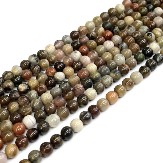 CJP216 Petrified Wood Jasper Beads Smooth Round 4mm 15" Strand