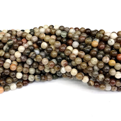 CJP216 Petrified Wood Jasper Beads Smooth Round 4mm 15" Strand