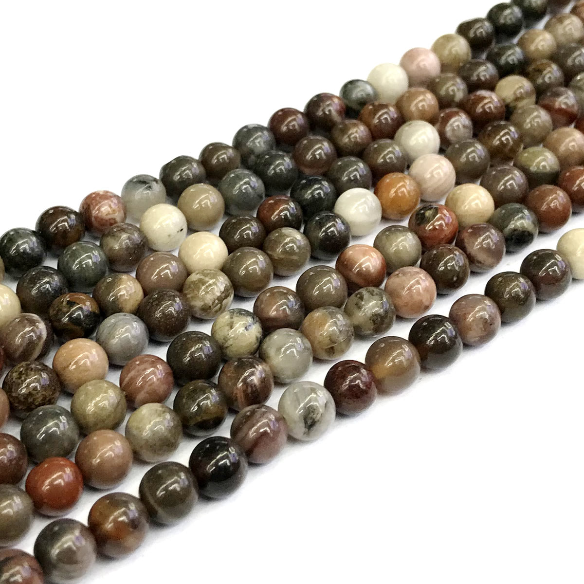 CJP217 Petrified Wood Jasper Beads Smooth Round 6mm 15" Strand