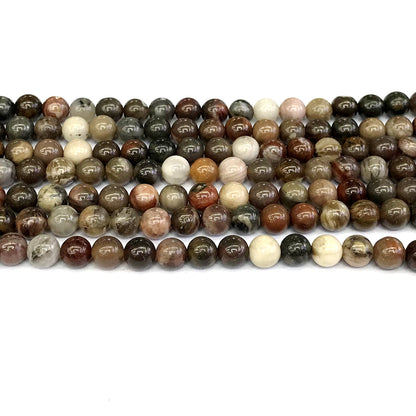 CJP217 Petrified Wood Jasper Beads Smooth Round 6mm 15" Strand