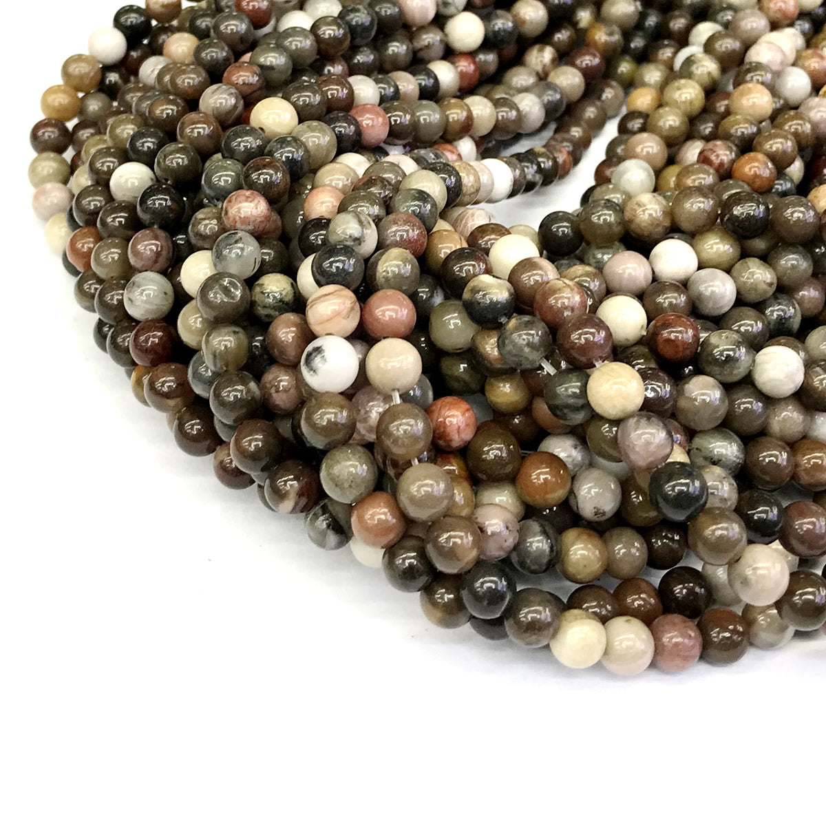 CJP217 Petrified Wood Jasper Beads Smooth Round 6mm 15" Strand